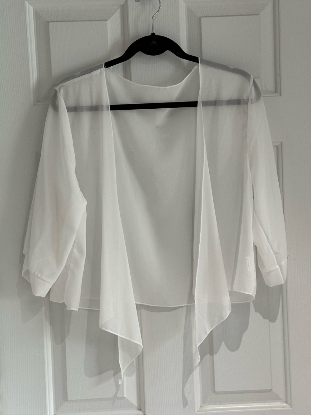 Sheer Draped Open-Front White Cardigan